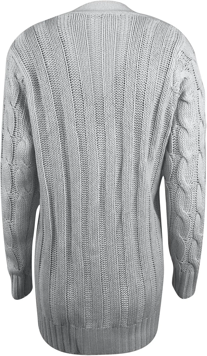 Womens Fall Open Front Cardigan Sweaters Button Up Long Sleeve Coats Cable Knit Sweaters Cardigans Chunky Outerwears