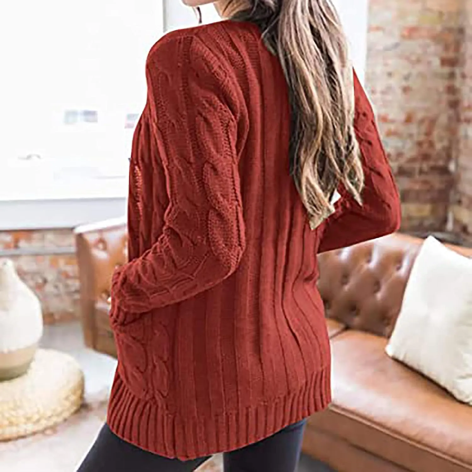 Womens Fall Open Front Cardigan Sweaters Button Up Long Sleeve Coats Cable Knit Sweaters Cardigans Chunky Outerwears