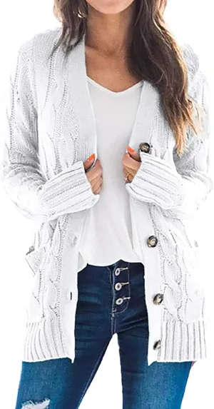 Womens Fall Open Front Cardigan Sweaters Button Up Long Sleeve Coats Cable Knit Sweaters Cardigans Chunky Outerwears