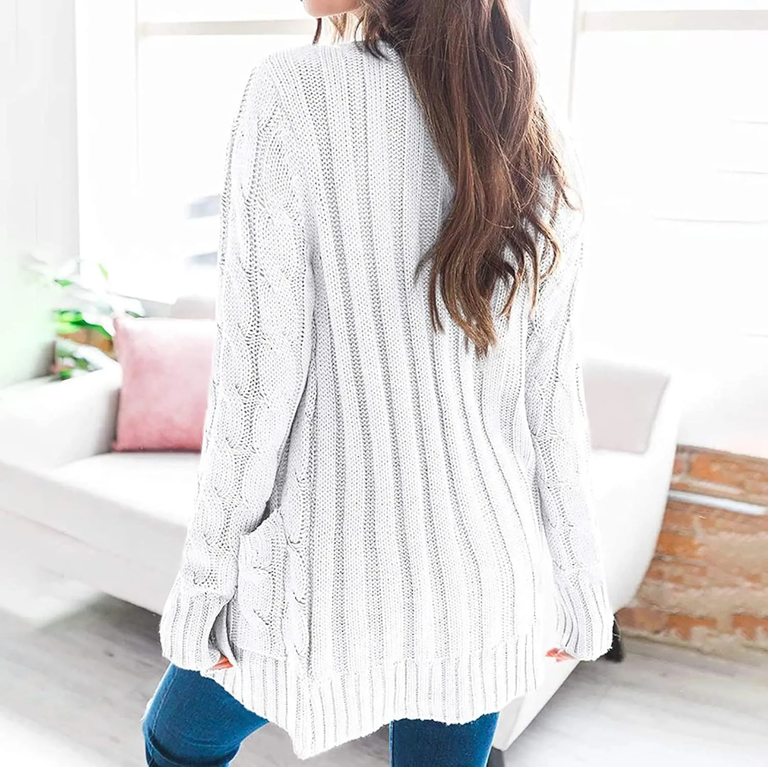 Womens Fall Open Front Cardigan Sweaters Button Up Long Sleeve Coats Cable Knit Sweaters Cardigans Chunky Outerwears