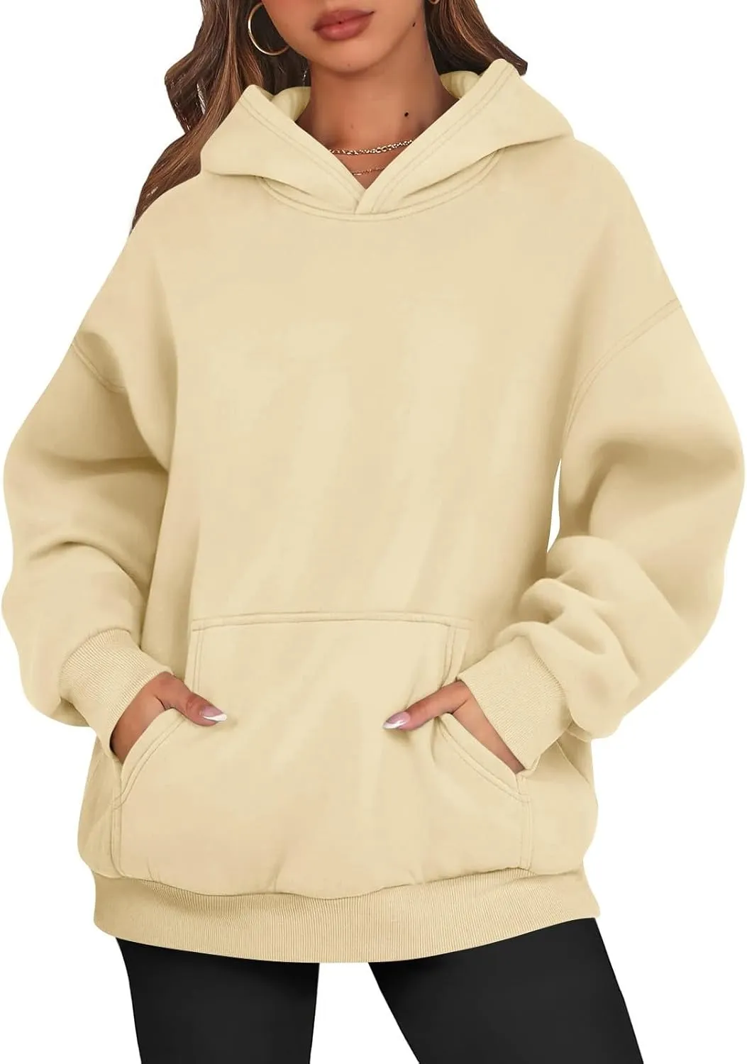 Women's Fall Winter Oversized Hooded Casual Trendy Long Sleeve Solid Loose Fleece Sweatshirt With Pockets, S-2XL
