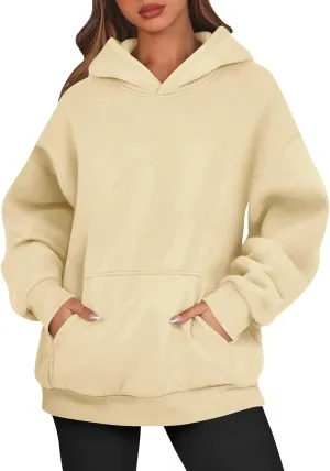 Women's Fall Winter Oversized Hooded Casual Trendy Long Sleeve Solid Loose Fleece Sweatshirt With Pockets, S-2XL