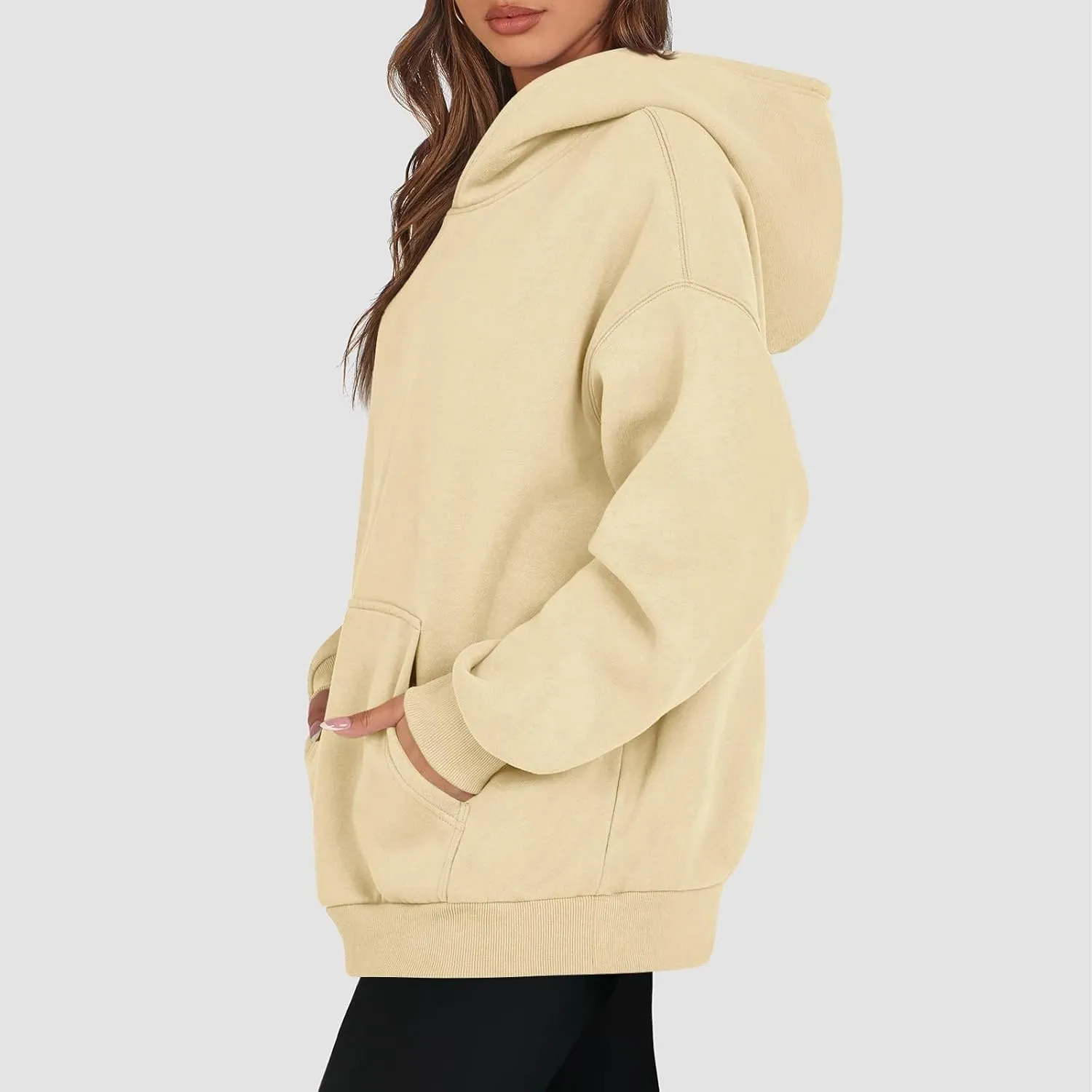 Women's Fall Winter Oversized Hooded Casual Trendy Long Sleeve Solid Loose Fleece Sweatshirt With Pockets, S-2XL