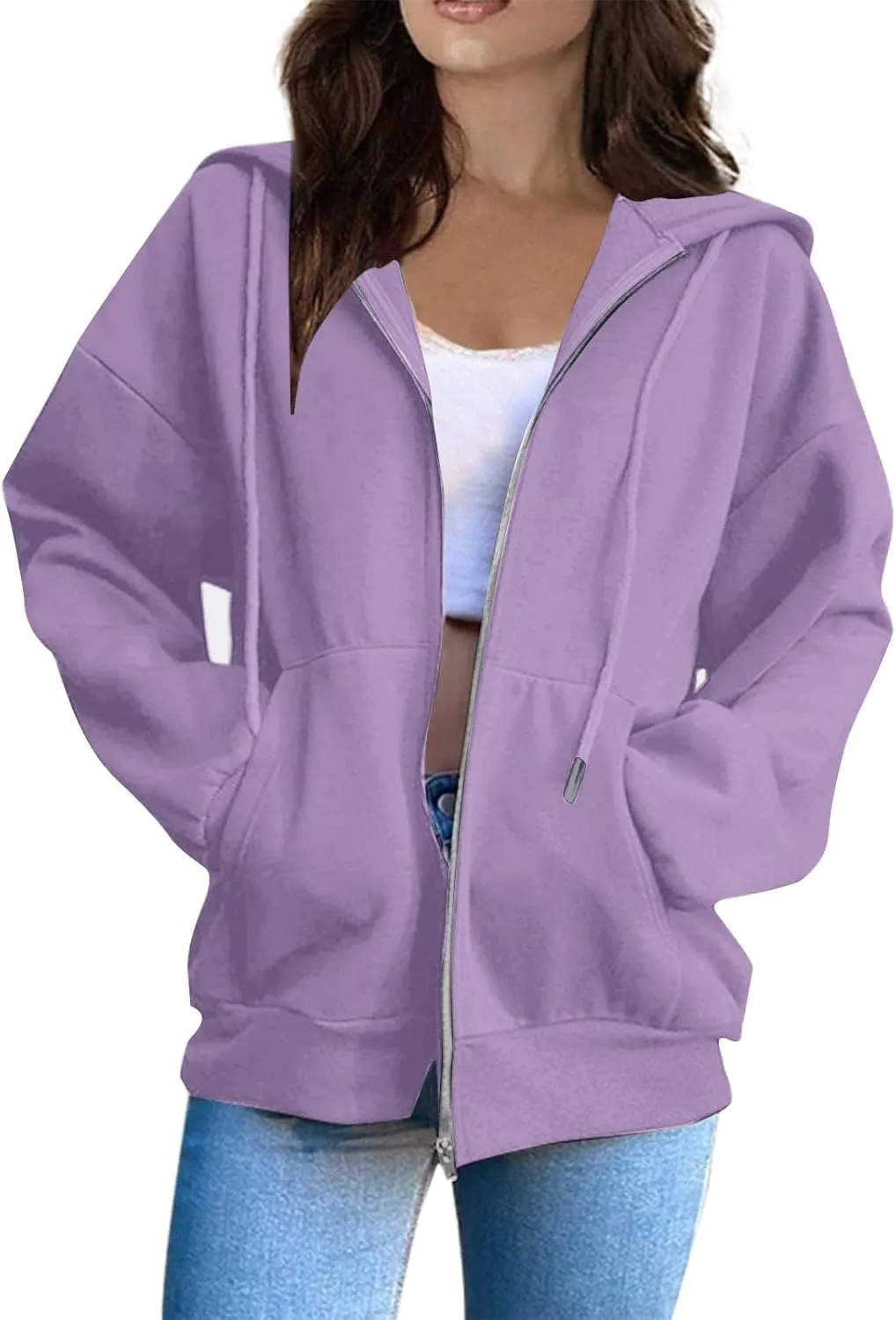 Women's Fashion Hoodies Sweatshirts Zip Up Y2K Hoodies Casual Long Sleeve Oversized Fleece Jacket Comfy Gym Coats