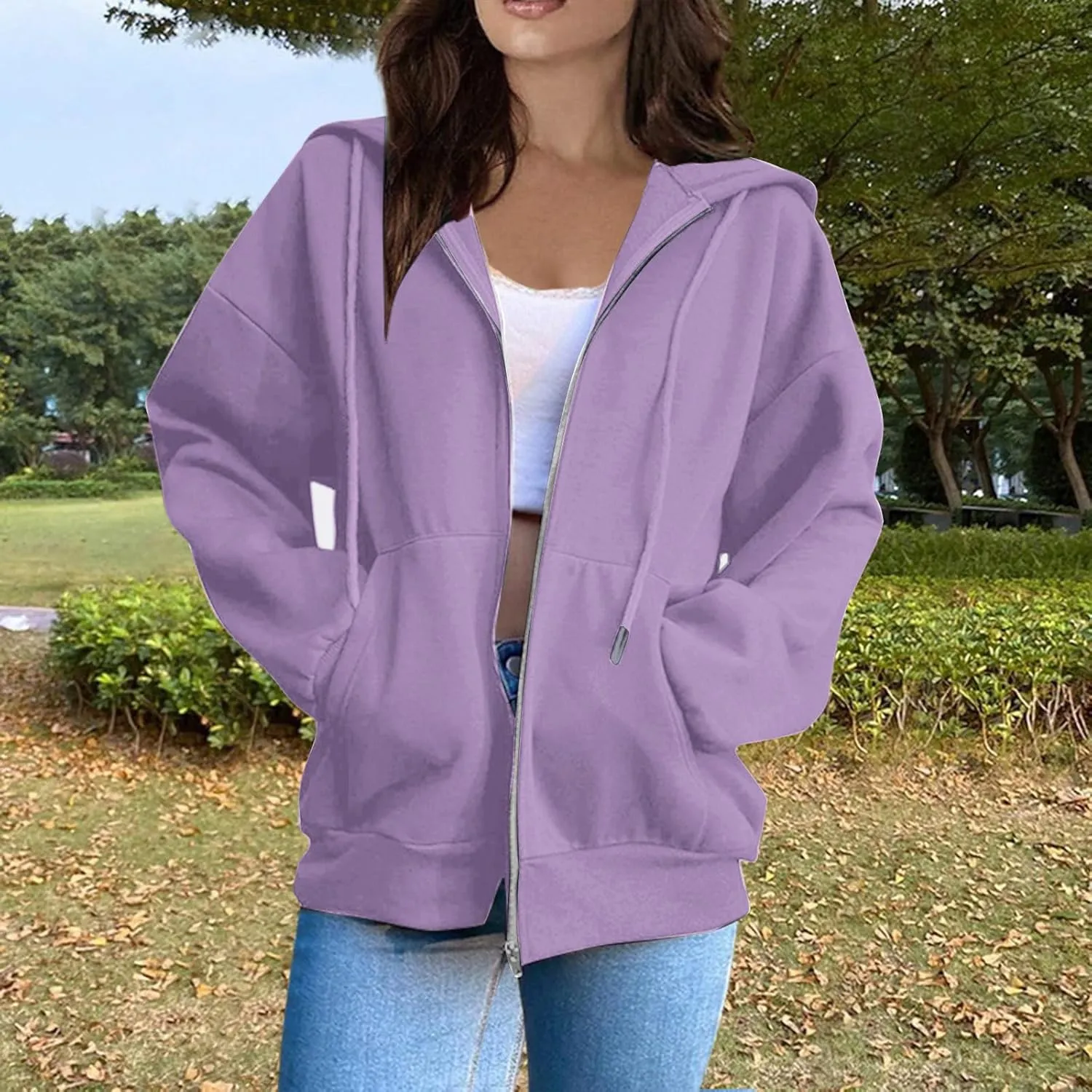 Women's Fashion Hoodies Sweatshirts Zip Up Y2K Hoodies Casual Long Sleeve Oversized Fleece Jacket Comfy Gym Coats