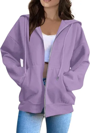 Women's Fashion Hoodies Sweatshirts Zip Up Y2K Hoodies Casual Long Sleeve Oversized Fleece Jacket Comfy Gym Coats