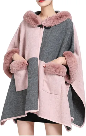 Women's Faux Fur Collar Cardigan Sweater Elegant Batwing Long Sleeve Knit Cape Tassel Shawl Open Front Outerwear Cloak