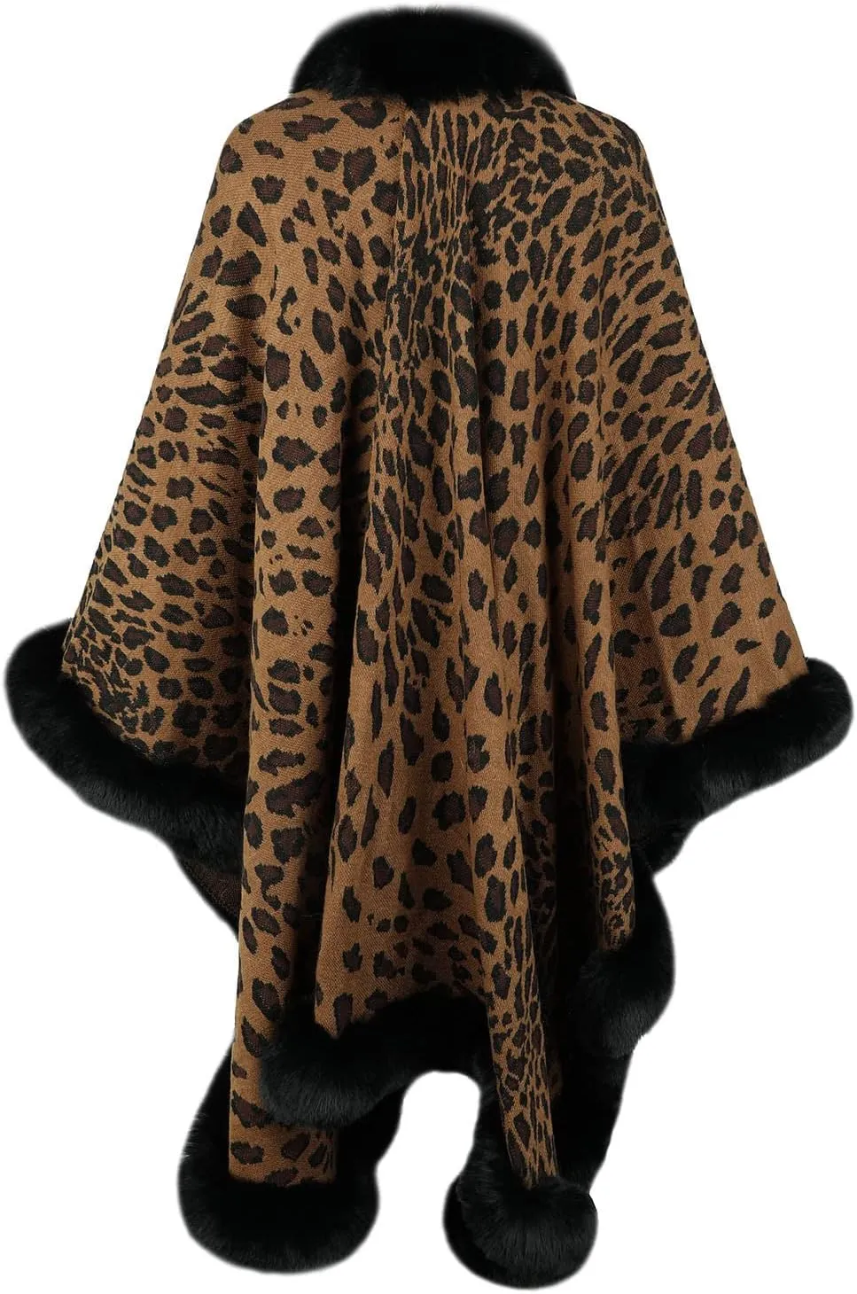 Women's Faux Fur Collar Cardigan Sweater Elegant Batwing Long Sleeve Knit Cape Tassel Shawl Open Front Outerwear Cloak