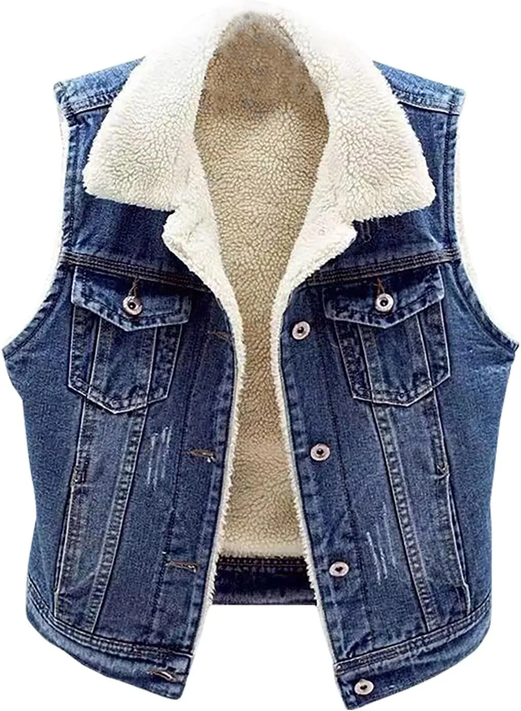 Womens Fleece Warm Jean Vest Button Down Sleeveless Fashion Jackets Sherpa Lined Teen Girls Trendy Soft Vest Jackets
