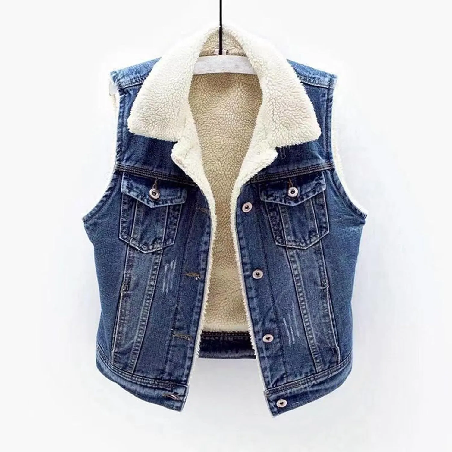 Womens Fleece Warm Jean Vest Button Down Sleeveless Fashion Jackets Sherpa Lined Teen Girls Trendy Soft Vest Jackets