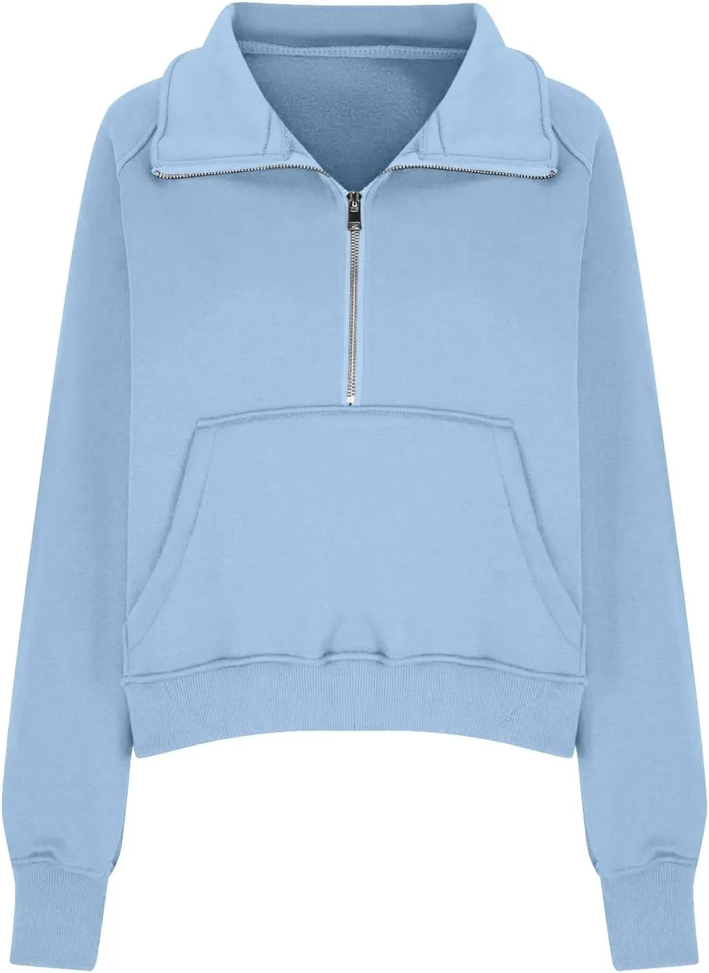 Womens Half Zip Pullover Cropped Oversized Sweatshirt Y2k Fleece Sweater Stand Collar Preppy Clothes with Thumb Holes