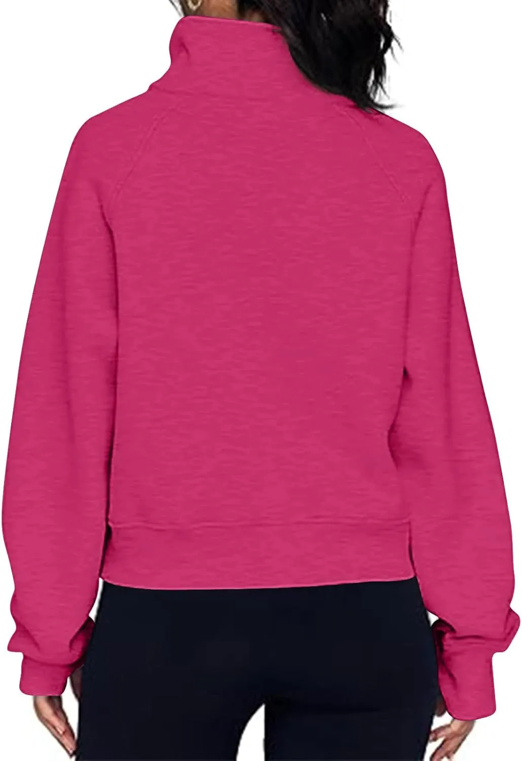 Womens Half Zip Pullover Cropped Sweatshirts Fleece Quarter Zipper Hoodies Workout Sweater Fall Outfits Thumb Hole