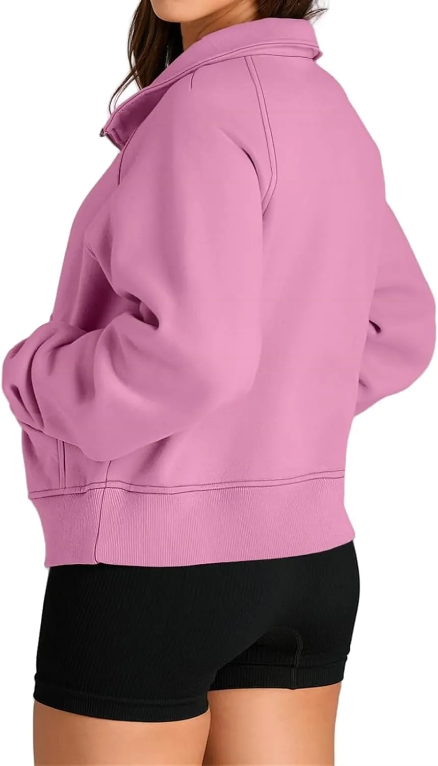 Womens Half Zip Pullover Fleece Cropped Sweatshirt Casual Solid Hoodies with Pockets Thumb Hole