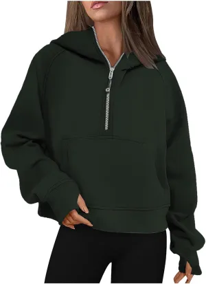 Women's Half Zip Up Sweatshirts Casual Long Sleeve Collar Pullover Trendy Fall Tops Comfort Winter Clothes with Pocket