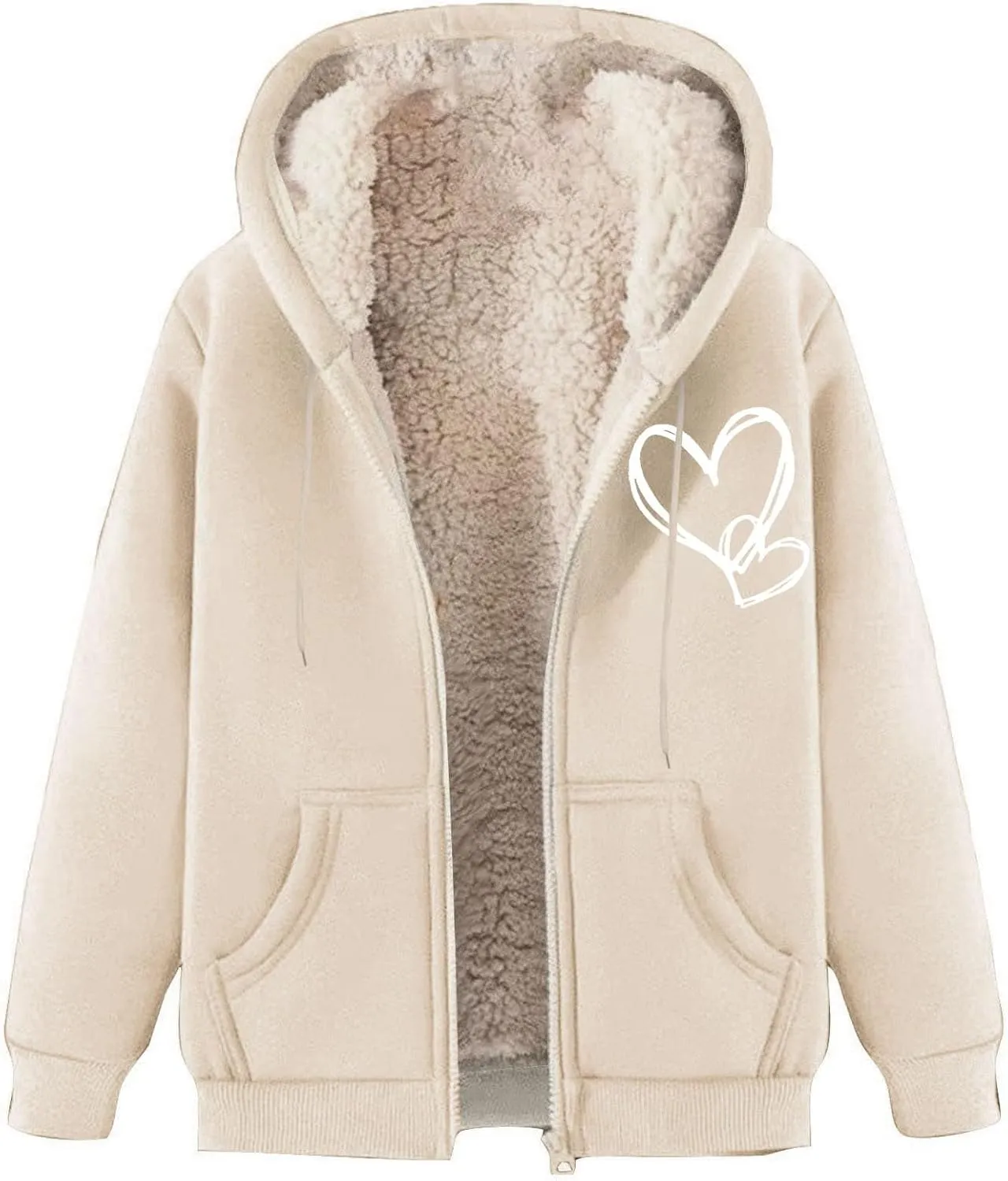 Womens Lamb Fleece Zip Up Hoodie Trendy Letter Printted Thick Thermal Jacket Long Sleeve Going Out Y2K Athletic Coats