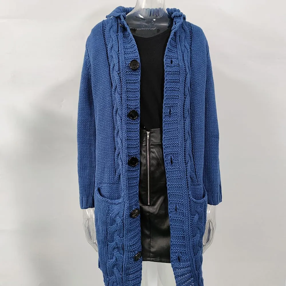 Womens Long Cardigan Open Front Duster Sweater Long Sleeve Chunky Cable Knit Plus Size Hooded Coatigan for Women