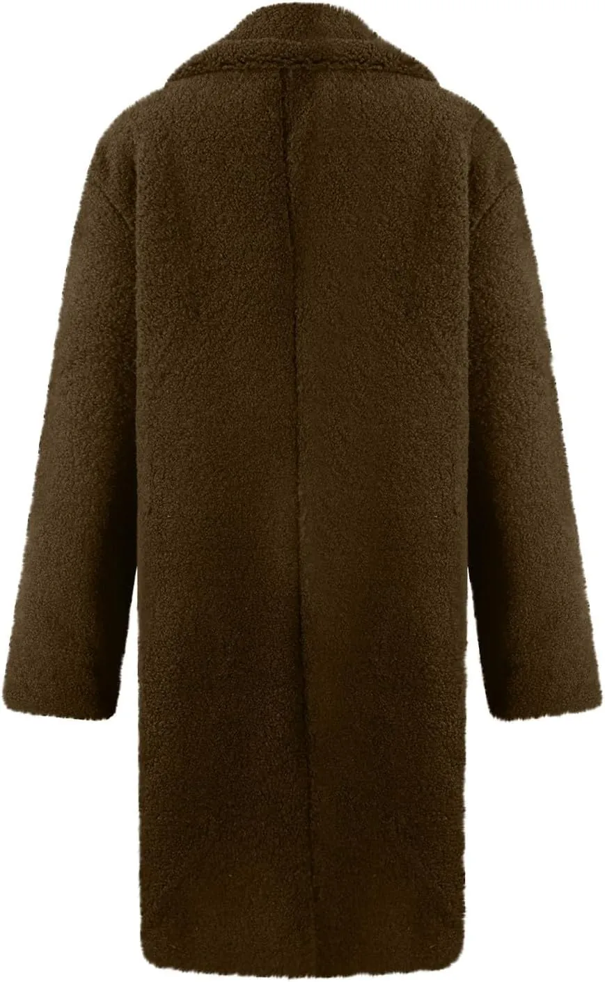 Women's Long Flannel Plaid Jacket Shacket Cozy Lapel Button Down Shirt Jacket Trench Coat Fur Warm Winter Outwear