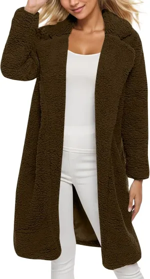 Women's Long Flannel Plaid Jacket Shacket Cozy Lapel Button Down Shirt Jacket Trench Coat Fur Warm Winter Outwear