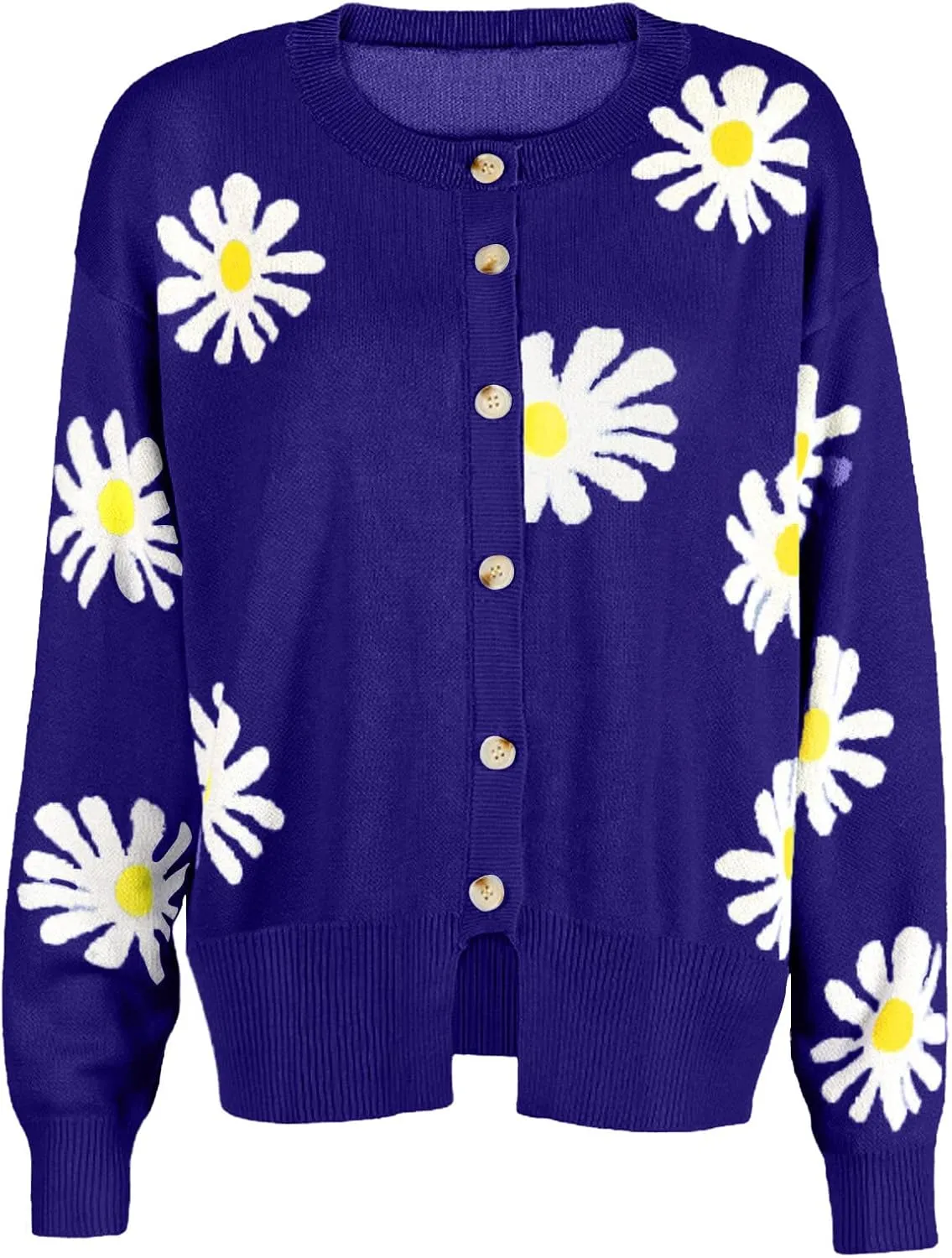 Womens Long Sleeve Button Comfy Sweater Cute Flower Graphic Cardigan Button Trendy Open Front Fall Clothes