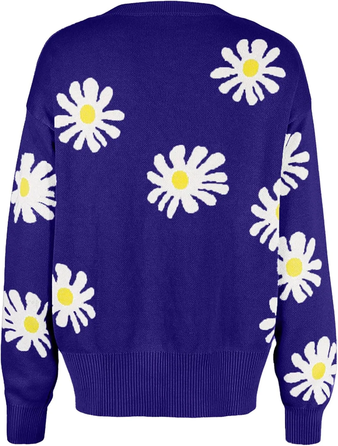 Womens Long Sleeve Button Comfy Sweater Cute Flower Graphic Cardigan Button Trendy Open Front Fall Clothes