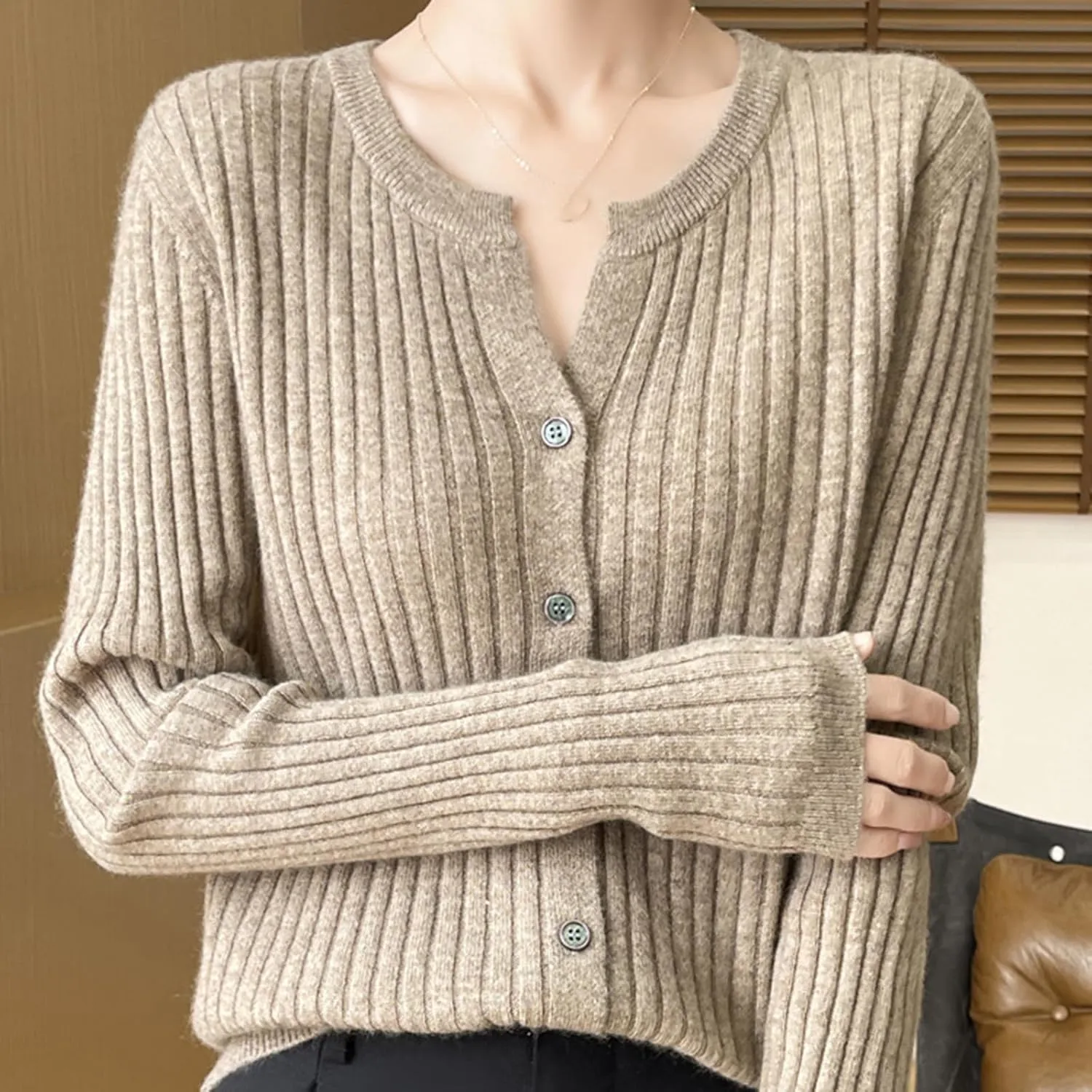 Women's Long Sleeve Button Down V Neck Classic Sweater Knit Lightweight Casual Cardigan Trendy Office Work Blouses