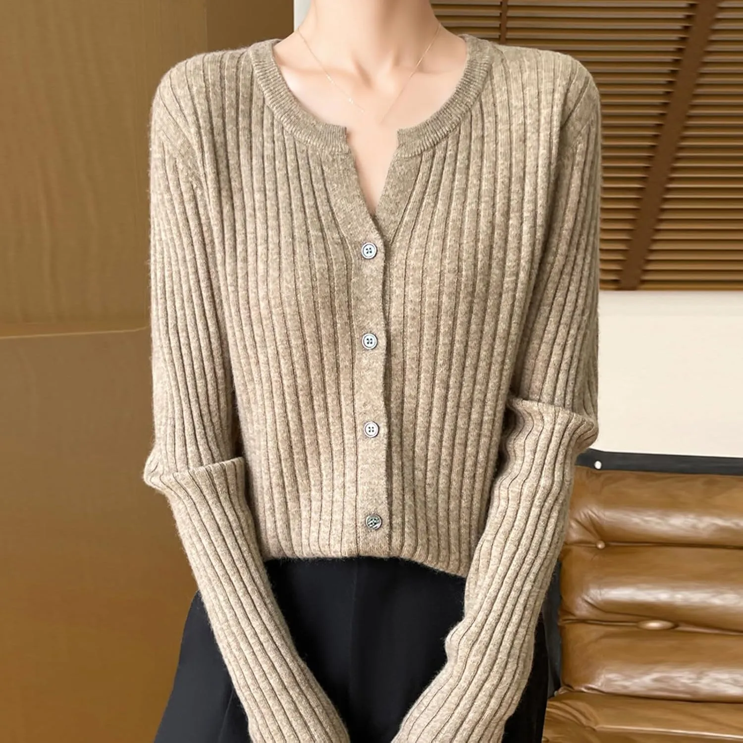 Women's Long Sleeve Button Down V Neck Classic Sweater Knit Lightweight Casual Cardigan Trendy Office Work Blouses