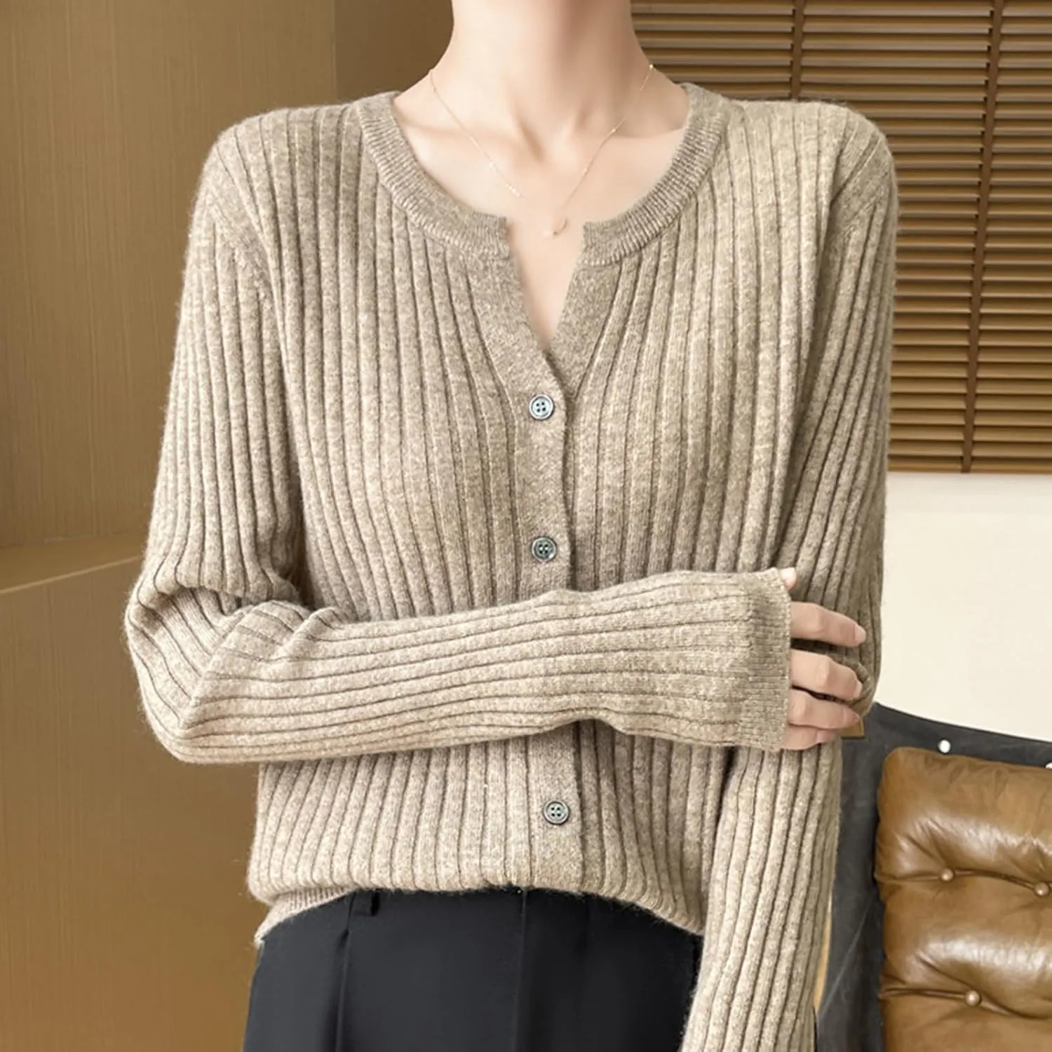 Women's Long Sleeve Button Down V Neck Classic Sweater Knit Lightweight Casual Cardigan Trendy Office Work Blouses