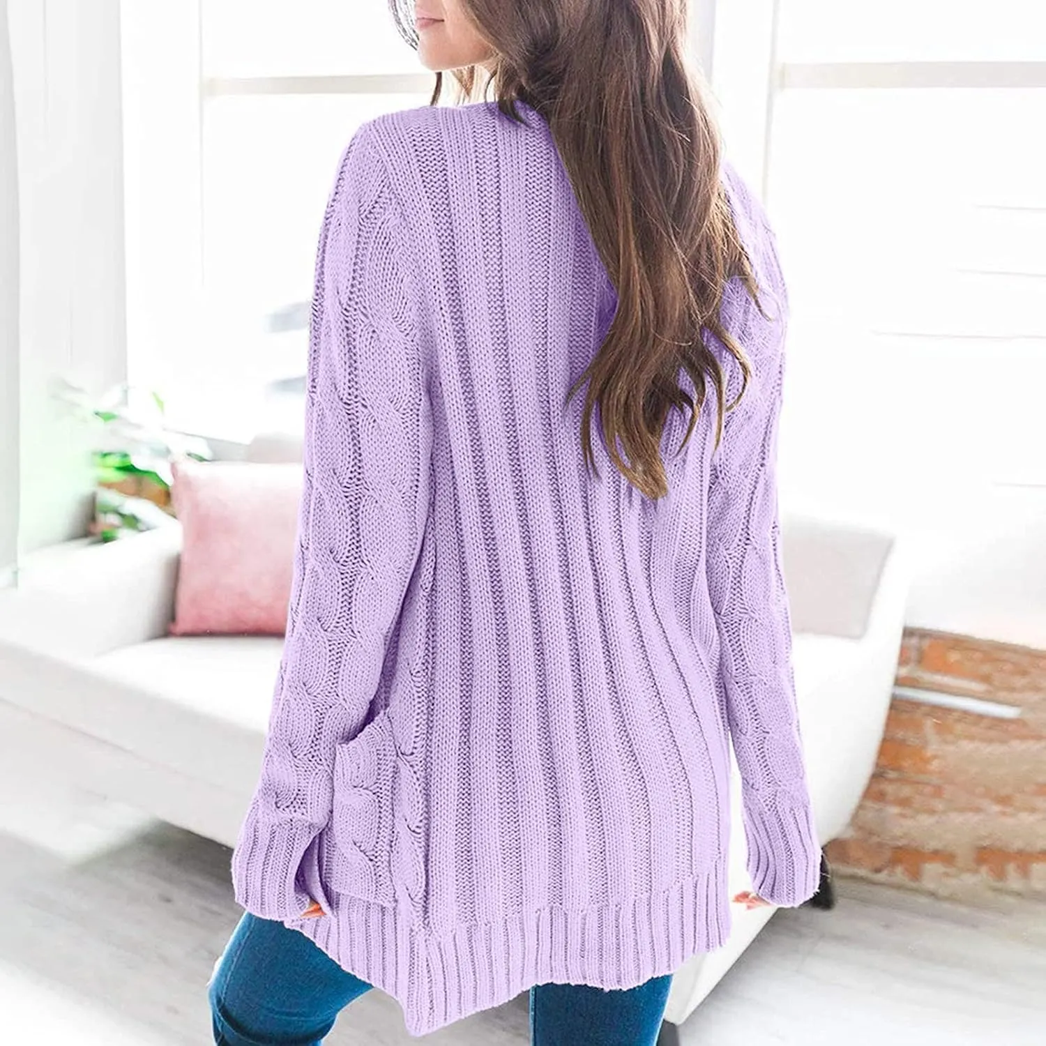 Womens Long Sleeve Cable Knit Cardigan Button Down Open Front Sweater Outerwear Fall Winter Chunky Coats
