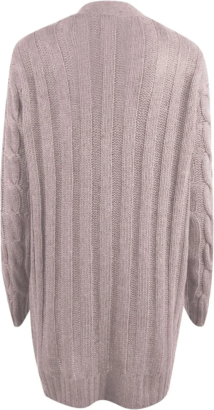 Womens Long Sleeve Cable Knit Cardigan Button Down Open Front Sweater Outerwear Fall Winter Chunky Coats