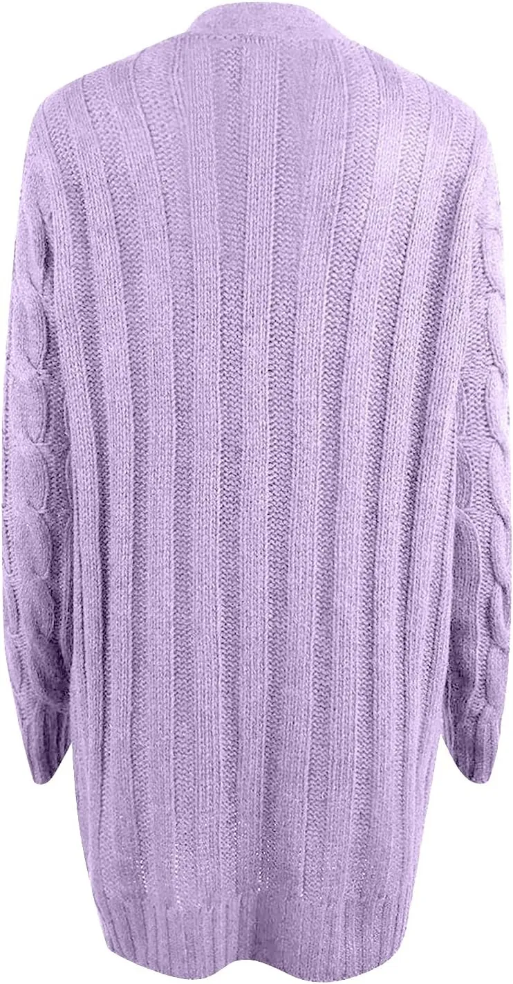 Womens Long Sleeve Cable Knit Cardigan Button Down Open Front Sweater Outerwear Fall Winter Chunky Coats