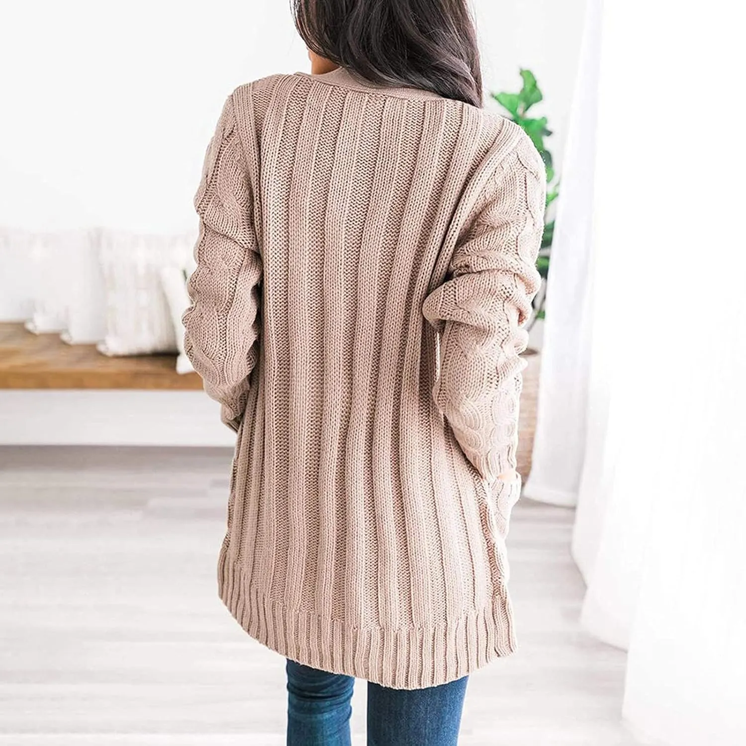 Womens Long Sleeve Cable Knit Cardigan Button Down Open Front Sweater Outerwear Fall Winter Chunky Coats
