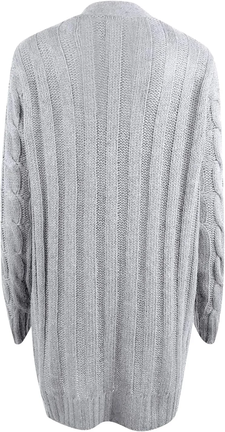 Womens Long Sleeve Cable Knit Cardigan Button Down Open Front Sweater Outerwear Fall Winter Chunky Coats