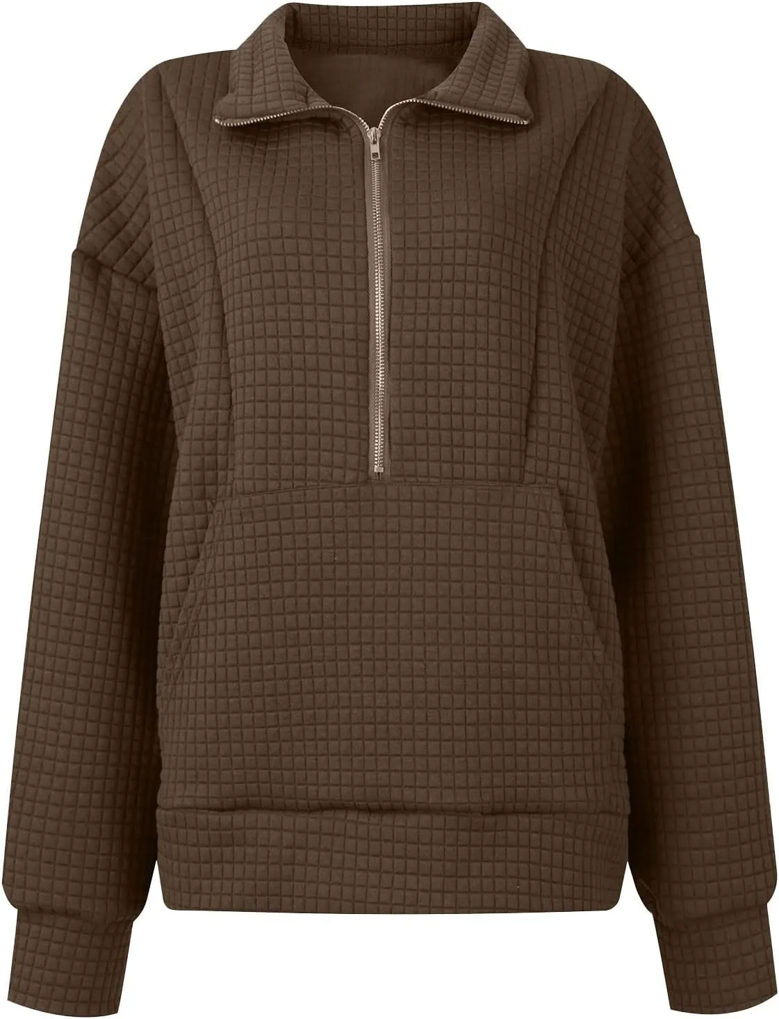 Women's Long Sleeve Casual Lapel Pullover Half Zip Sweatshirts Cropped Plaid Hoodies With Pocket Fall Trendy Outfits