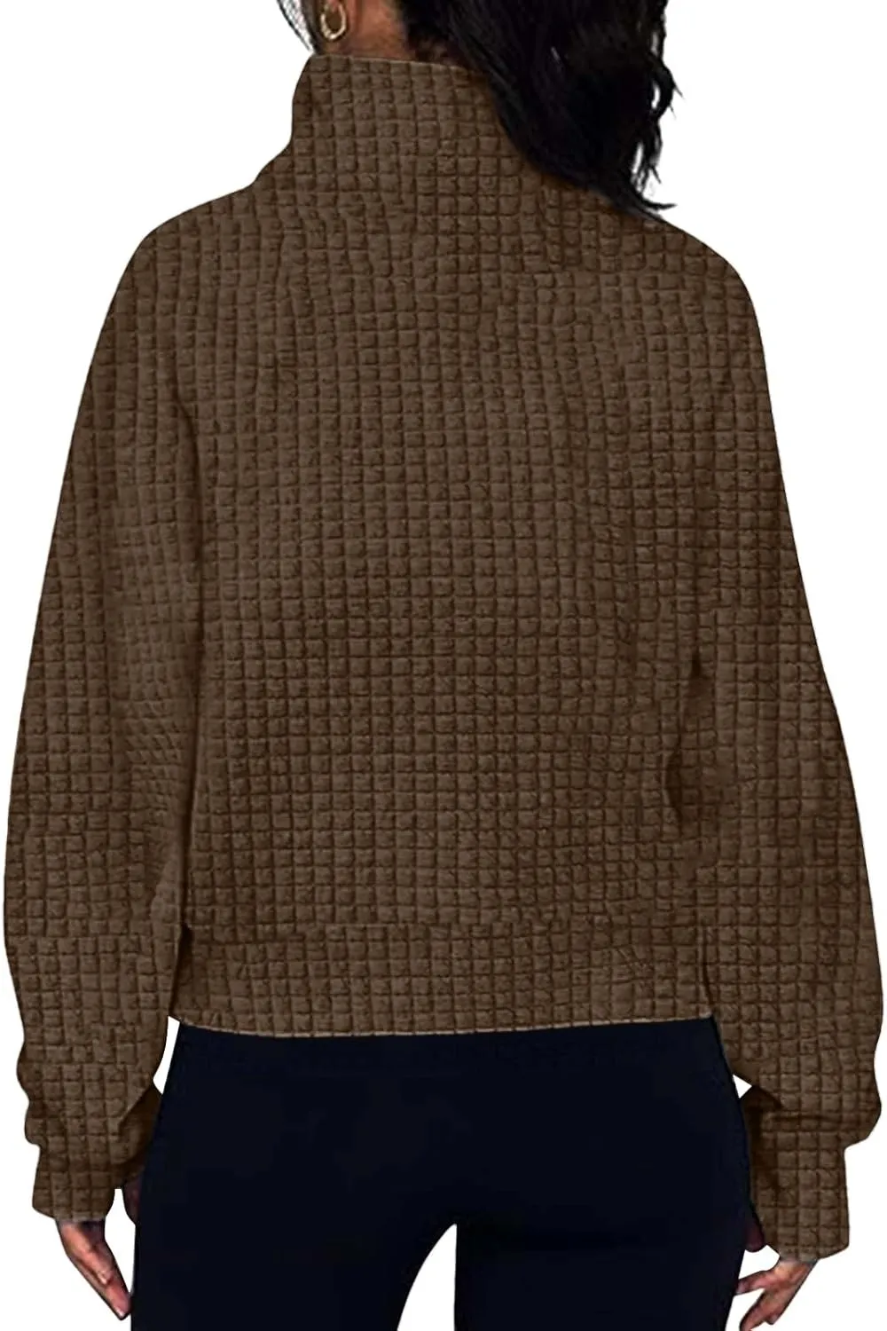 Women's Long Sleeve Casual Lapel Pullover Half Zip Sweatshirts Cropped Plaid Hoodies With Pocket Fall Trendy Outfits