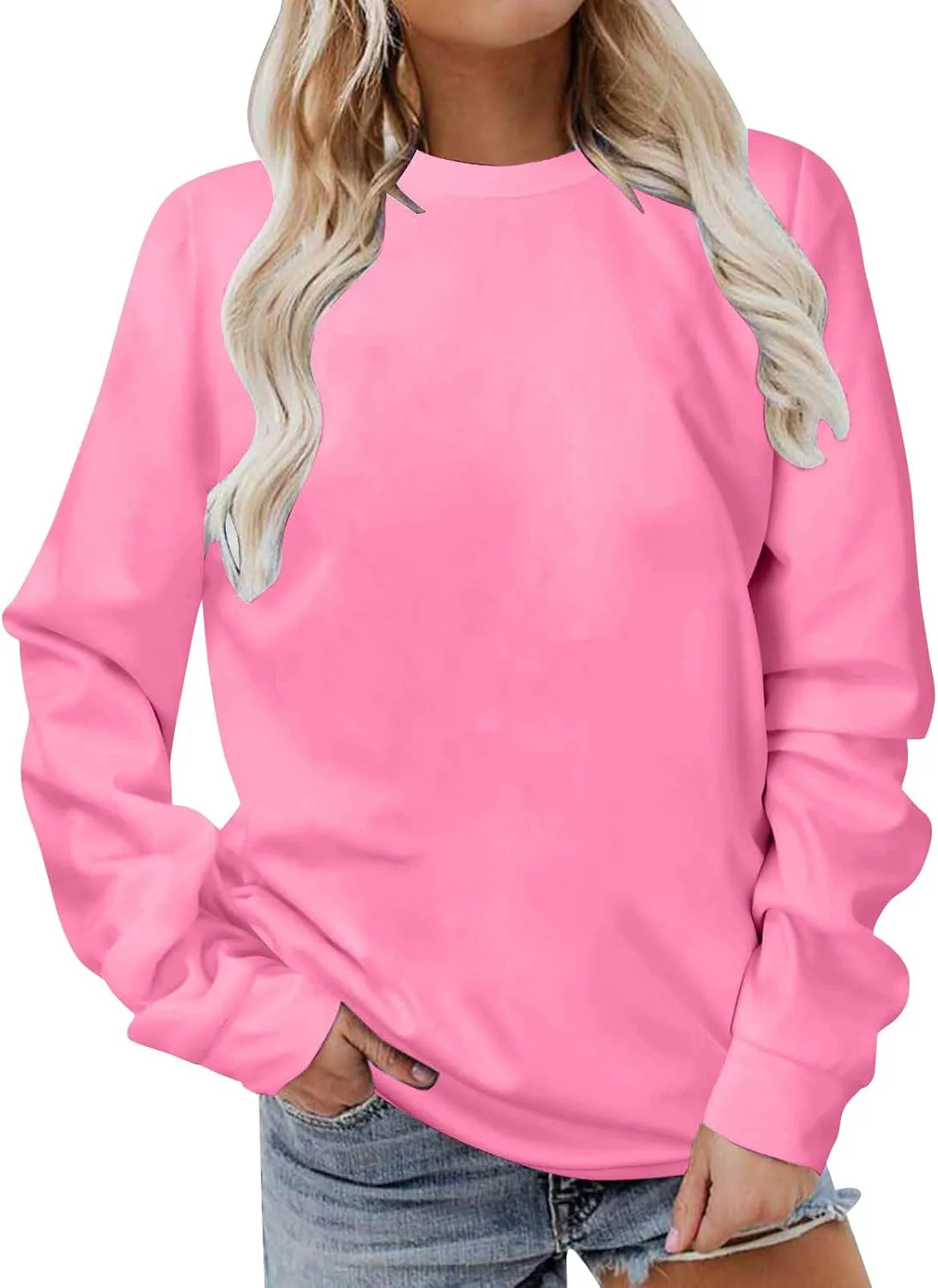 Women’s Long Sleeve Crewneck Sweatshirt Fall Fashion 2024 Dressy Casual Loose Comfy Pullover Tops Regular Fit