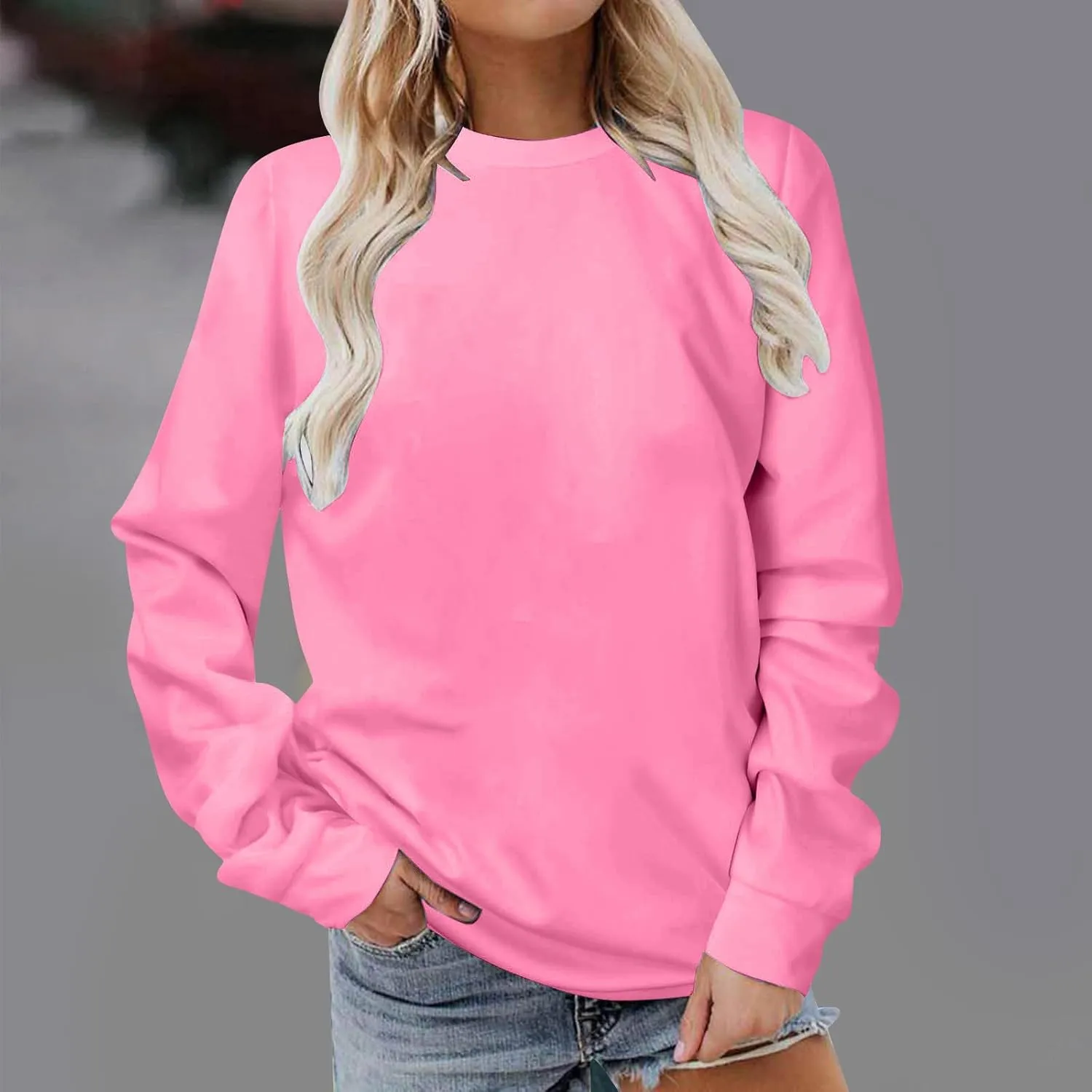 Women’s Long Sleeve Crewneck Sweatshirt Fall Fashion 2024 Dressy Casual Loose Comfy Pullover Tops Regular Fit