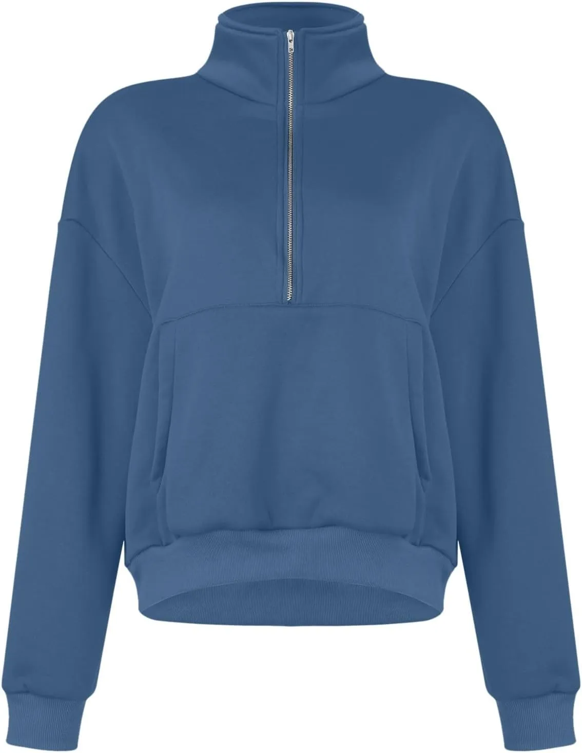 Womens Long Sleeve Half Zip Pullover Hoodies Solid Color Fall Winter Trendy Outfits With Pockets Loose Sweatshirts