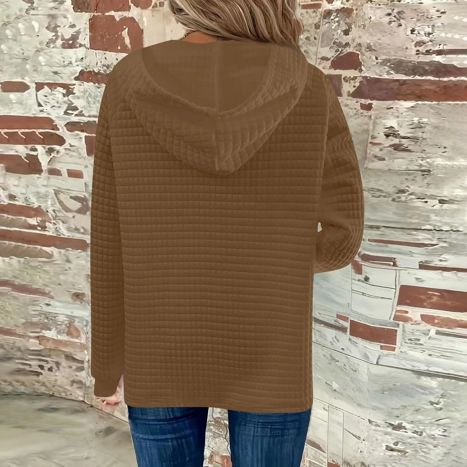 Womens Long Sleeve Hoodies 2024 Drawstring Sweatshirt Loose Button Comfy V-Neck Top Dressy Daily Clothes