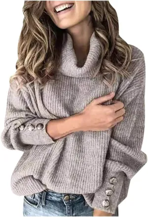 Women's Long Sleeve Turtleneck Cozy Knit Sweater,Casual Loose Pullover Jumper Tops