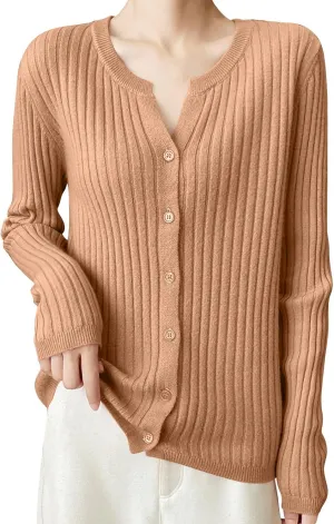 Women's Long Sleeve V Neck Button Down Knit Cardigan Classic Solid Color Sweaters Basic Warm Tops Spring Fall 2024