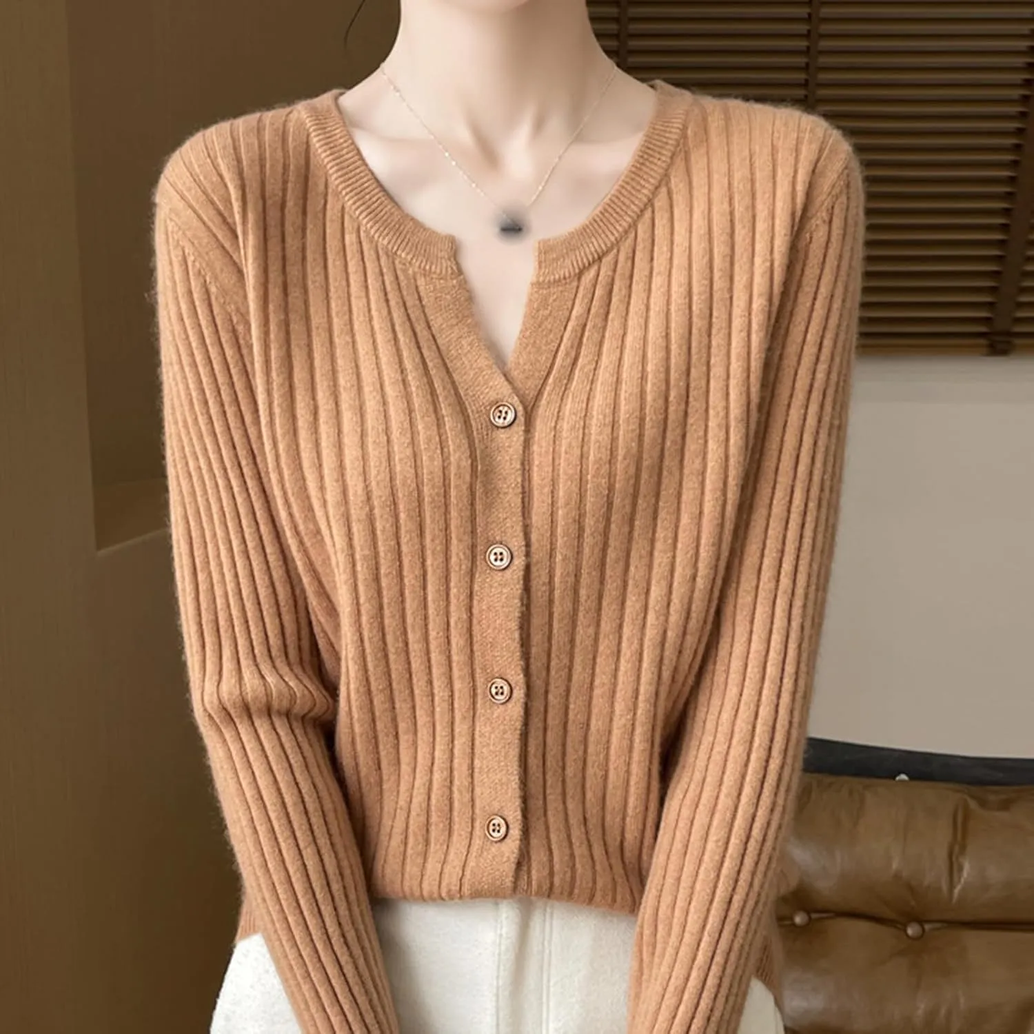Women's Long Sleeve V Neck Button Down Knit Cardigan Classic Solid Color Sweaters Basic Warm Tops Spring Fall 2024