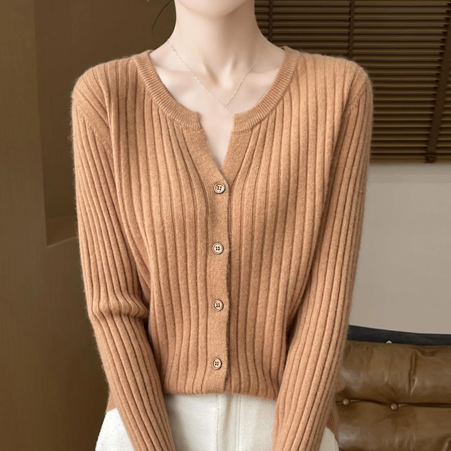Women's Long Sleeve V Neck Button Down Knit Cardigan Classic Solid Color Sweaters Basic Warm Tops Spring Fall 2024