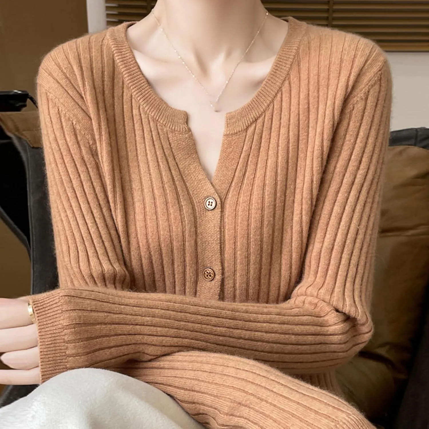 Women's Long Sleeve V Neck Button Down Knit Cardigan Classic Solid Color Sweaters Basic Warm Tops Spring Fall 2024