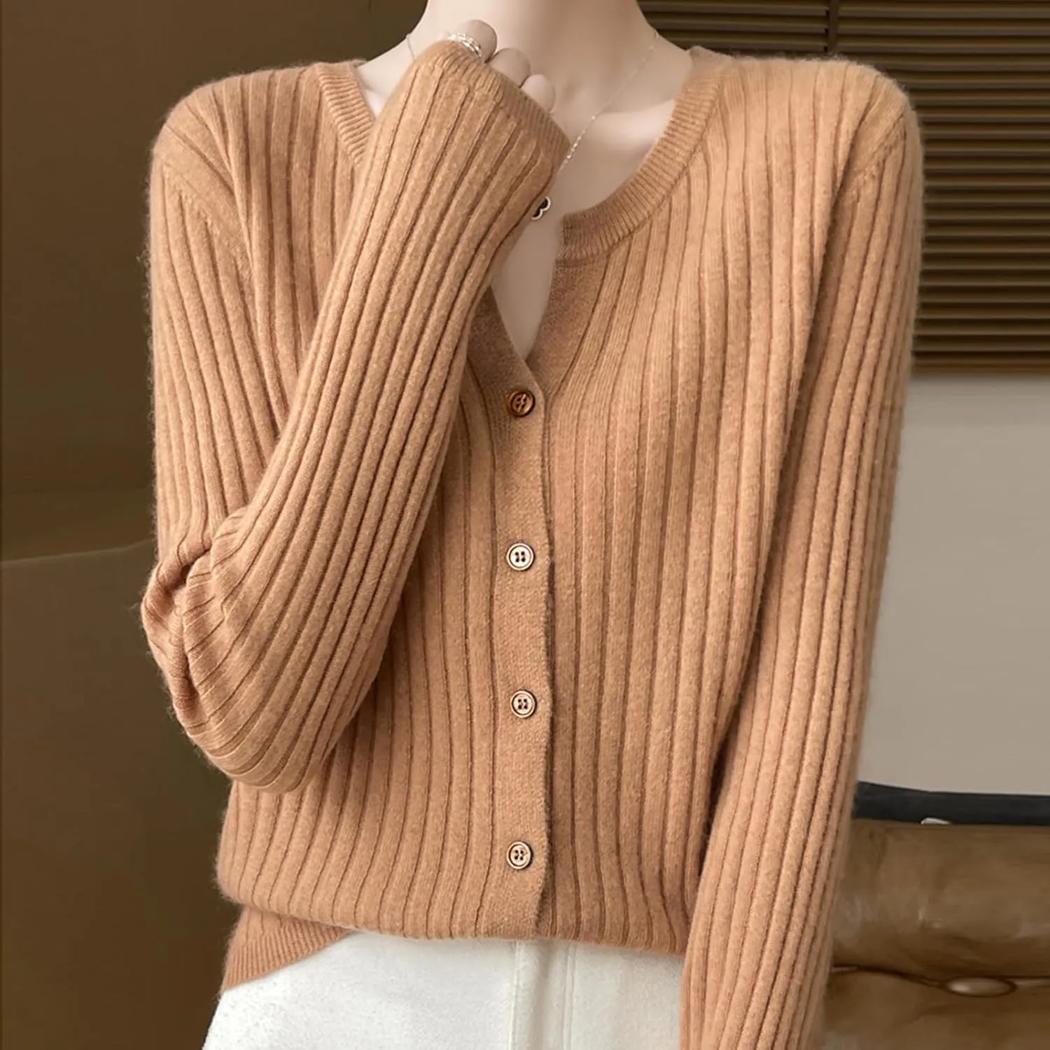 Women's Long Sleeve V Neck Button Down Knit Cardigan Classic Solid Color Sweaters Basic Warm Tops Spring Fall 2024
