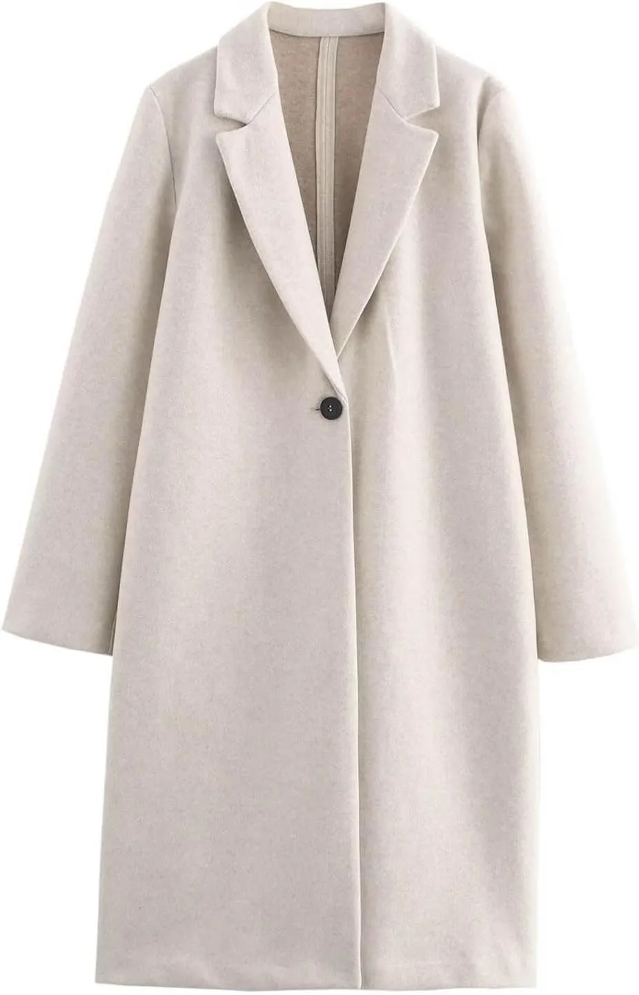 Womens Long Wool Blend Coat Notch Lapel One Button Trench Coat Midi Peacoat Outerwear Fall Winter Clothes