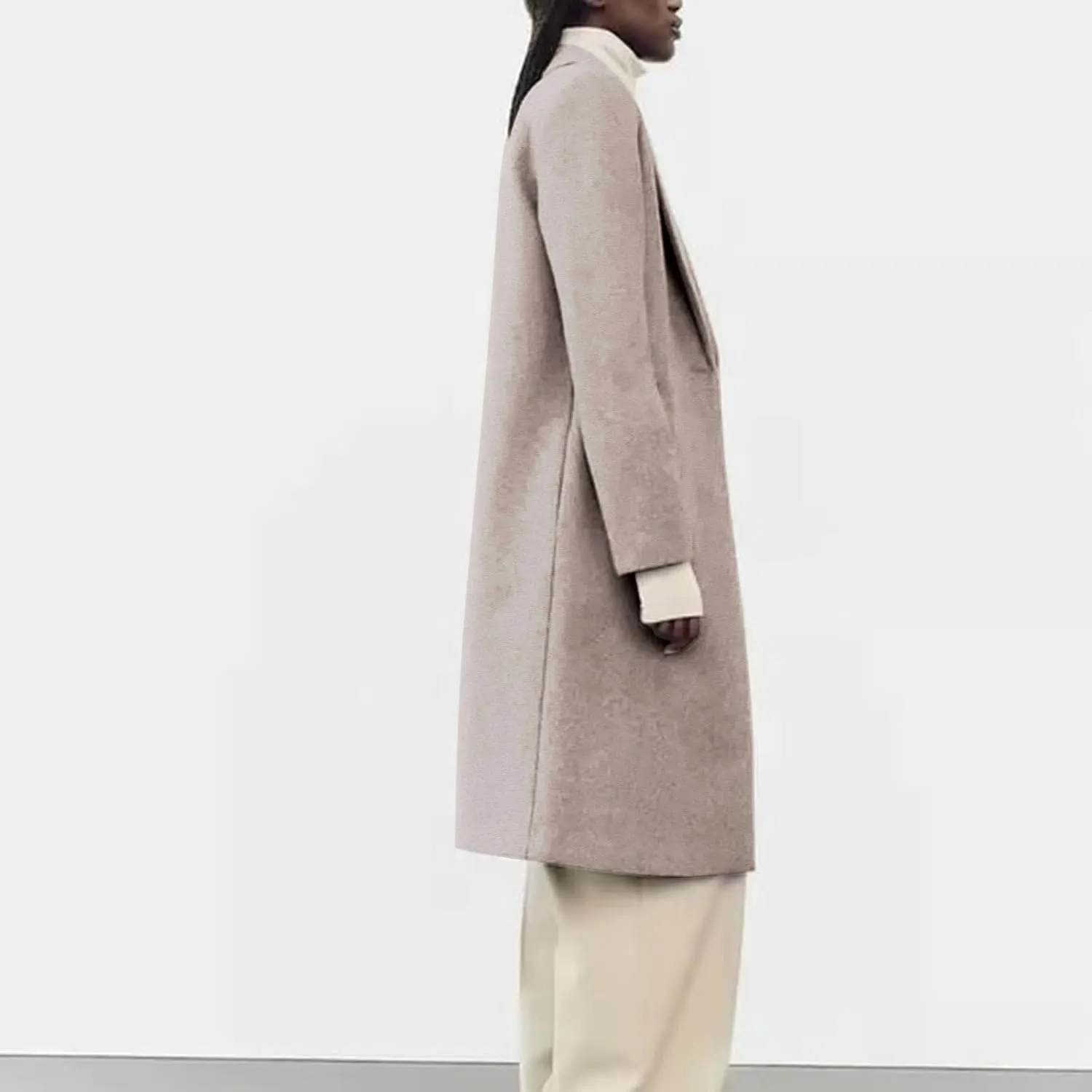 Womens Long Wool Blend Coat Notch Lapel One Button Trench Coat Midi Peacoat Outerwear Fall Winter Clothes