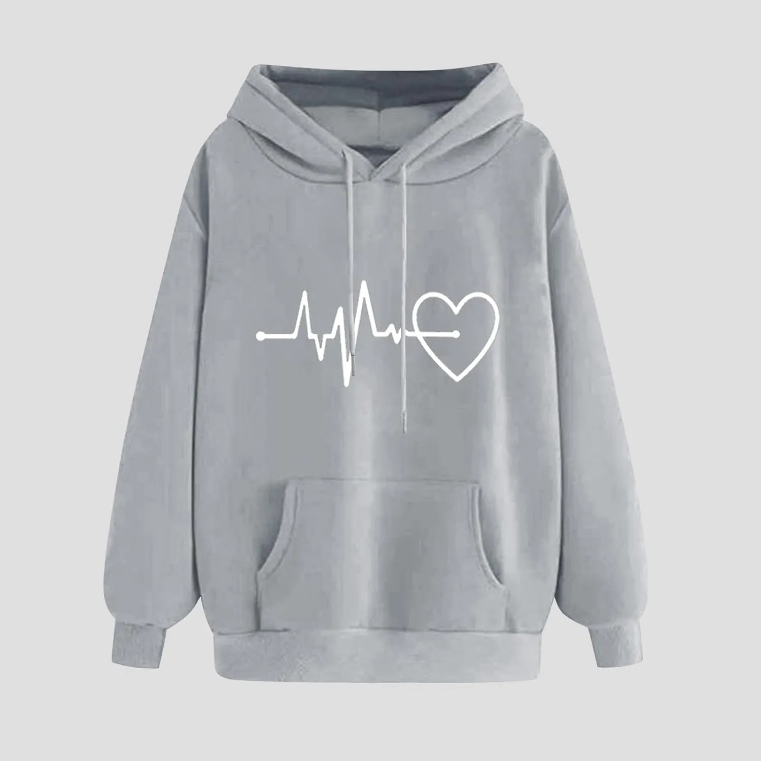 Womens Loose Fit Long Sleeve Comfy Hoodies Love Heart Graphic Sweatshirts Fashion Cute Pullover Tops with Pocket
