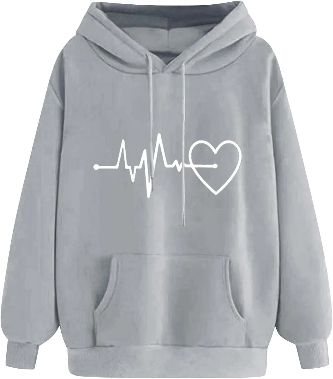 Womens Loose Fit Long Sleeve Comfy Hoodies Love Heart Graphic Sweatshirts Fashion Cute Pullover Tops with Pocket