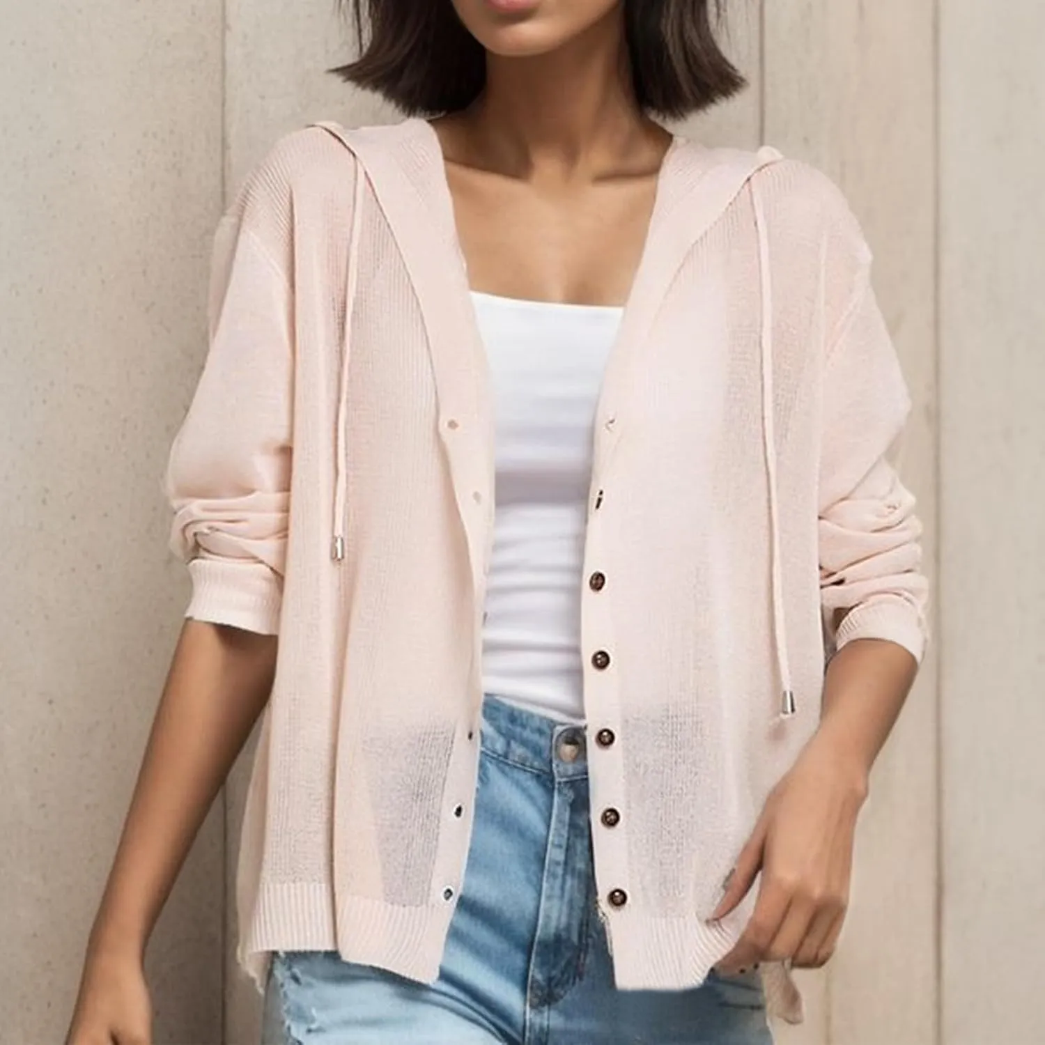 Women's Loose Off Shoulder Knit Cardigan with Hood for Spring and Summer Women Button up Cardigan
