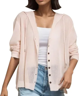 Women's Loose Off Shoulder Knit Cardigan with Hood for Spring and Summer Women Button up Cardigan